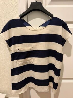 Striped Navy and Cream Short Sleeve Top
